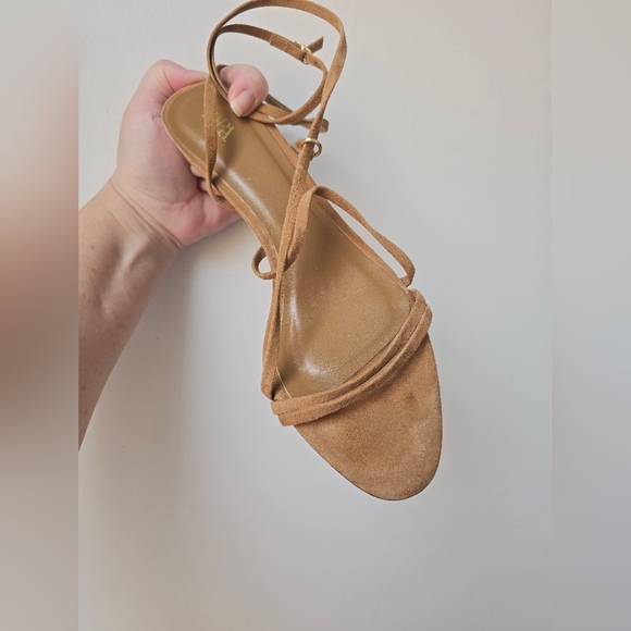 Zara Brown TAN Suede Straps Ankle Sandals Kitten Heel  Size 9 - Picture 1 of 8
